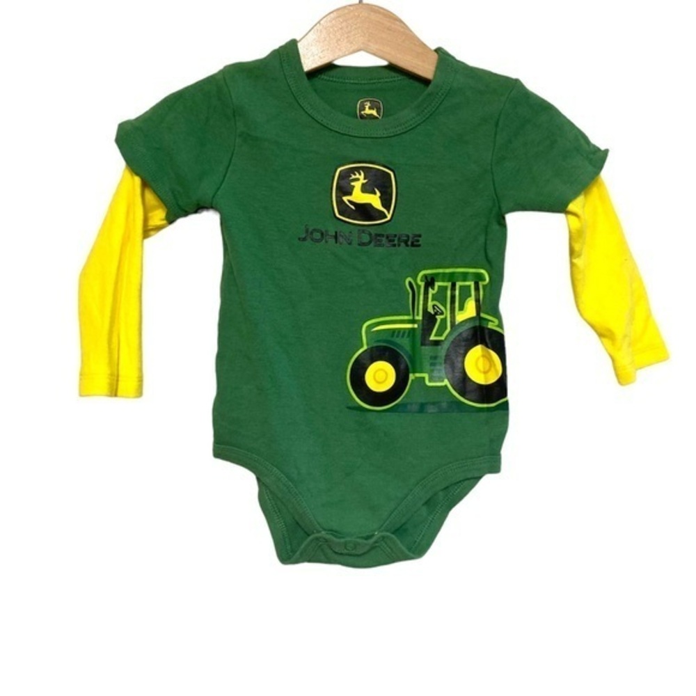 john deere logo baby tractor print one piece snap long sleeve‎ 9-12M